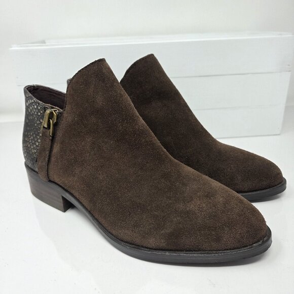 Very Volatile Greyson Brown Suede Ankle Booties Faux Snakeskin Heel Women’s 7 - Picture 5 of 9